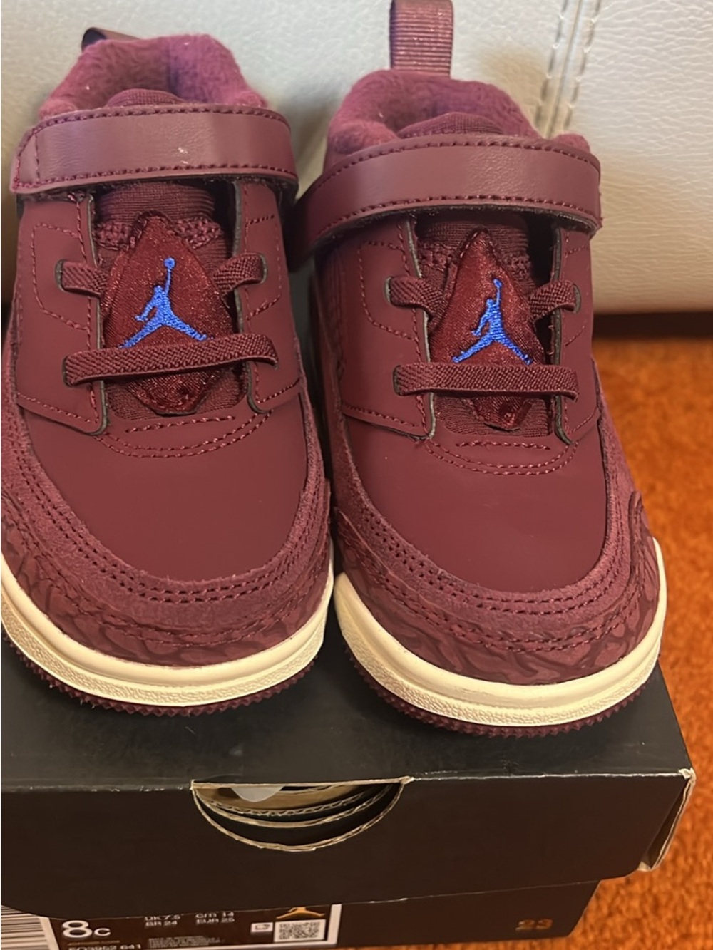 Jordan Kids Maroon Sneakers with Blue Jumpman